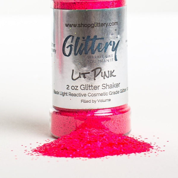 Lit Pink Face and body UV Glitter, Lit  Pink 025" Fine, blacklight reactive, makeup, slime, resin, tumbler, diy glitter