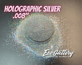 Biodegradable Holographic Silver Cosmetic Grade Glitter .008 Ultrafine | Solvent Resistant | Glitter for lip gloss, body oil, tumbler
