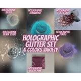 Holographic glitter set |  6 colors variety | .008 Cosmetic grade | 1 tsp each color | Holographic rose gold glitter, Holo silver glitter
