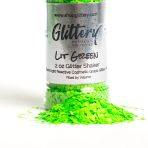 Lit Green Face and body UV Glitter, Lit green 062" Chunky,  blacklight reactive, makeup, slime, resin, tumbler, diy glitter