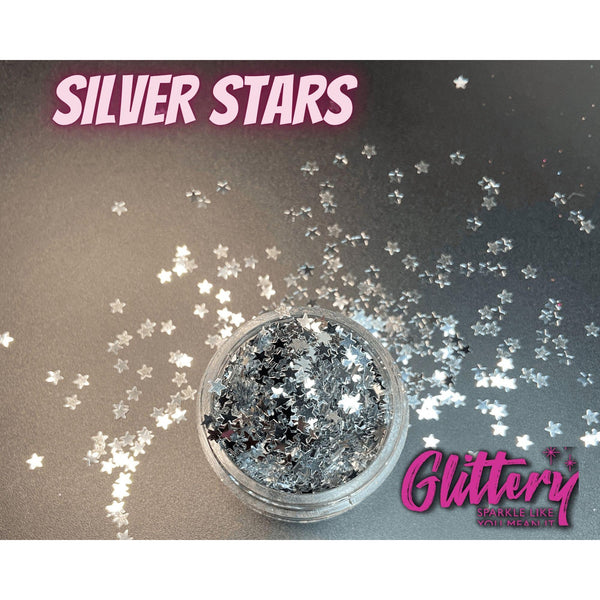 Chrome Silver Glitter Stars - Cosmetic grade glitter |1/8" stars | wholesale glitter stars for lip gloss, tumbler, resin crafts