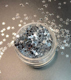 Chrome Silver Glitter Stars - Cosmetic grade glitter |1/8" stars | wholesale glitter stars for lip gloss, tumbler, resin crafts