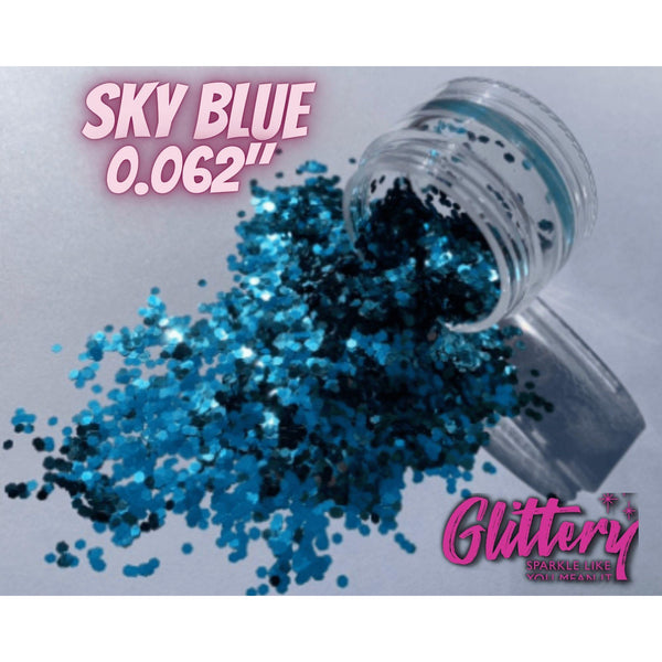 Sky Blue Cosmetic Grade Chunky Glitter .062", Festival, Rave, Nail, Soap, Slime