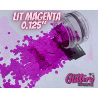 Lit Magenta Face and body UV Glitter, Lit Magenta .125" Chunky, blacklight reactive, makeup, slime, resin, tumbler, diy glitter
